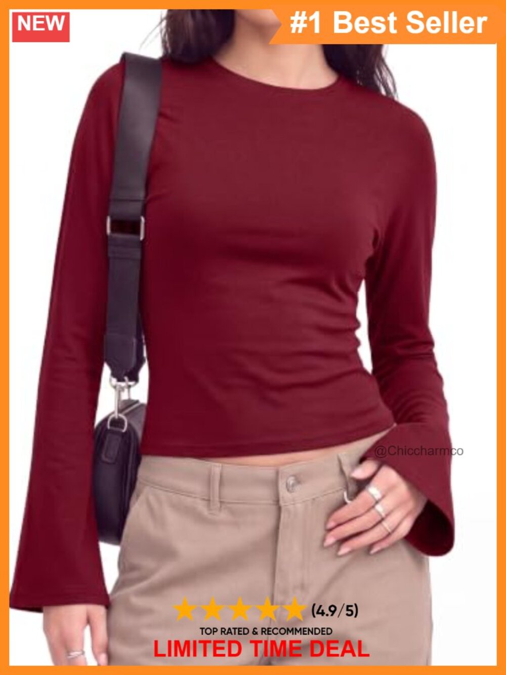 Ribbed Knit Bell Sleeve Crop Top Women Slim Fit Going Out Shirt